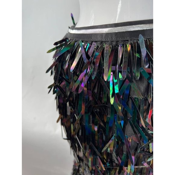 After Market Womens Straight Skirt Black Iridescent Midi Sequin Tinsel Festive M - Picture 3 of 12